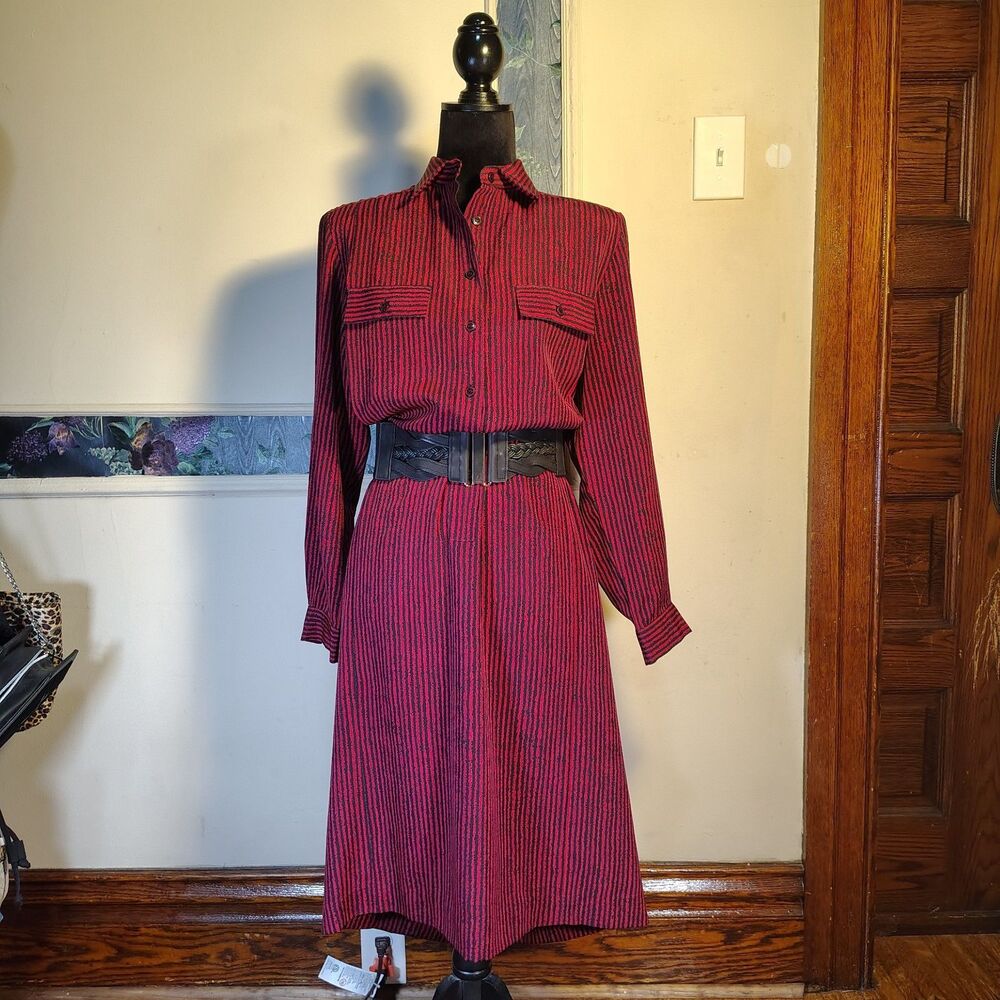 Gothic Corpcore Red Blk Striped Poetcore Dress Size 10 VTG/T381